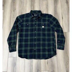 Carhartt Loose Fit Green/Blue Heavyweight Flannel Button Down Mens Sz Large